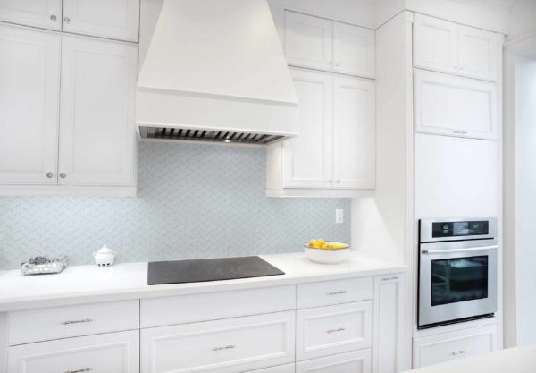 Interior of modern luxury kitchen in North American private residence.