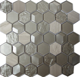 CBTALH3 Glass & Stone Mosaics Nickel 2in Hexagon
