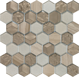 CBTALH4 Glass & Stone Mosaics Platinum 2in Hexagon