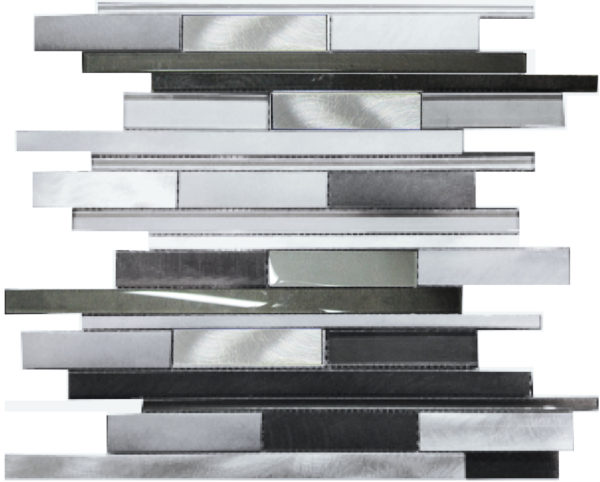 CBTIMGCAL039 Glass & Metal Mosaics Saturn 3-8in 5-8in 1in Random Strips