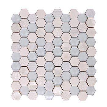 White Ceramic And Pearl Glass Hexagon Mosaic Tile