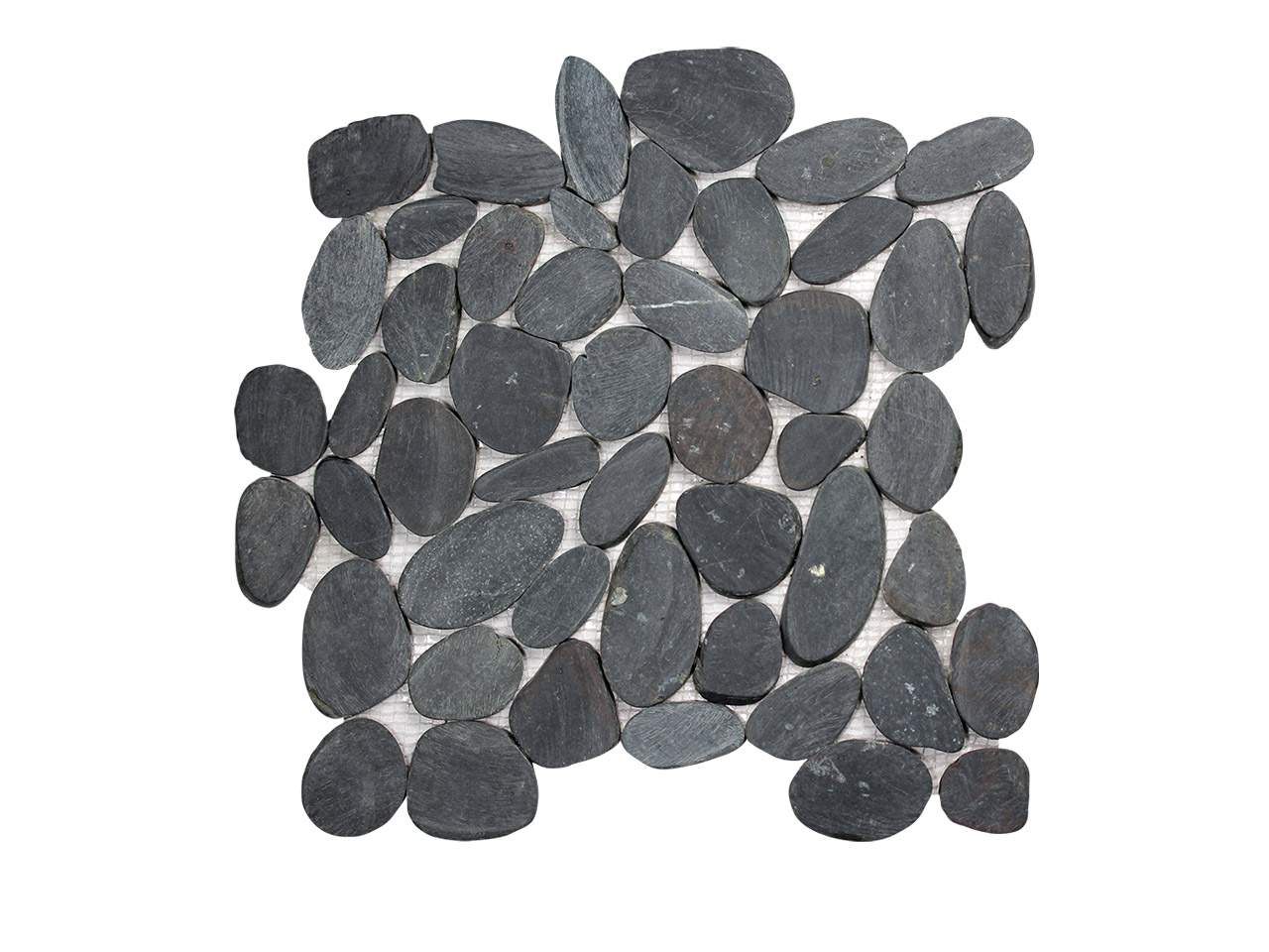 Pebble Stone Super White/Black Mix Sliced  Mosaic Swatch