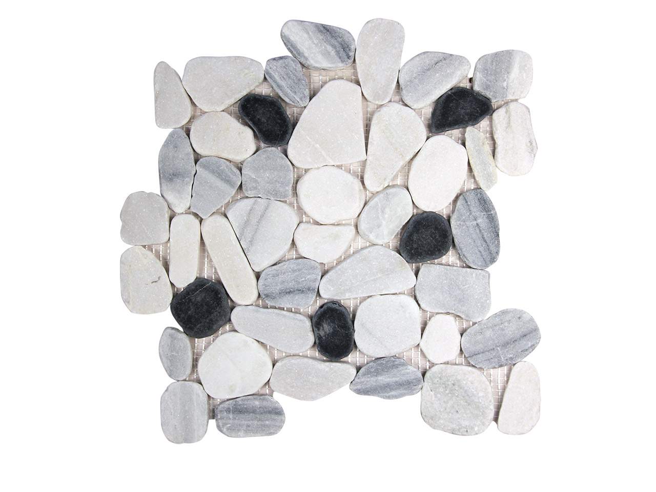 Pebble Stone Super White/Black Mix Sliced  Mosaic Swatch