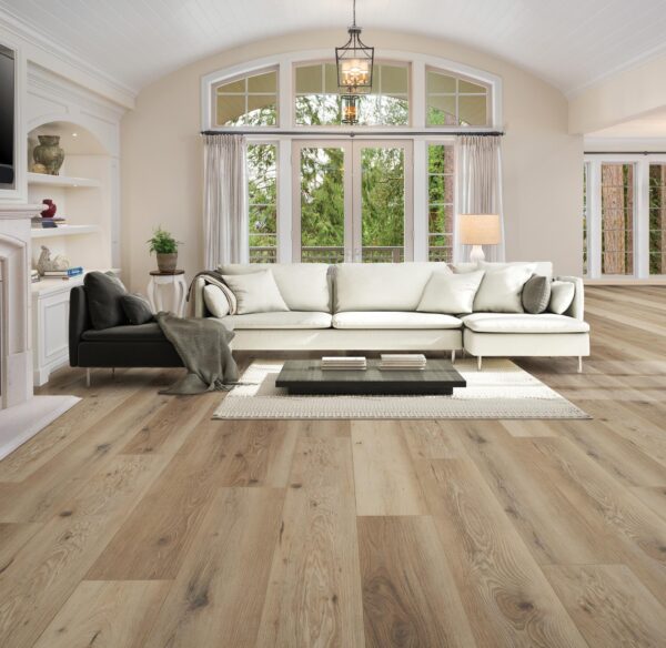 elegant living room in new luxury home with hardwood floors, fir